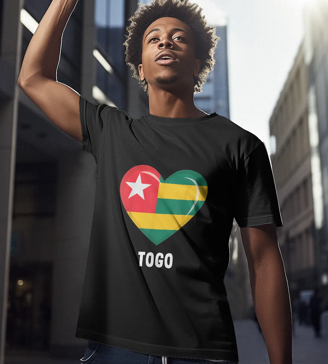 1sttheworld T-Shirt - Heart Togo Flag T-Shirt Black A35