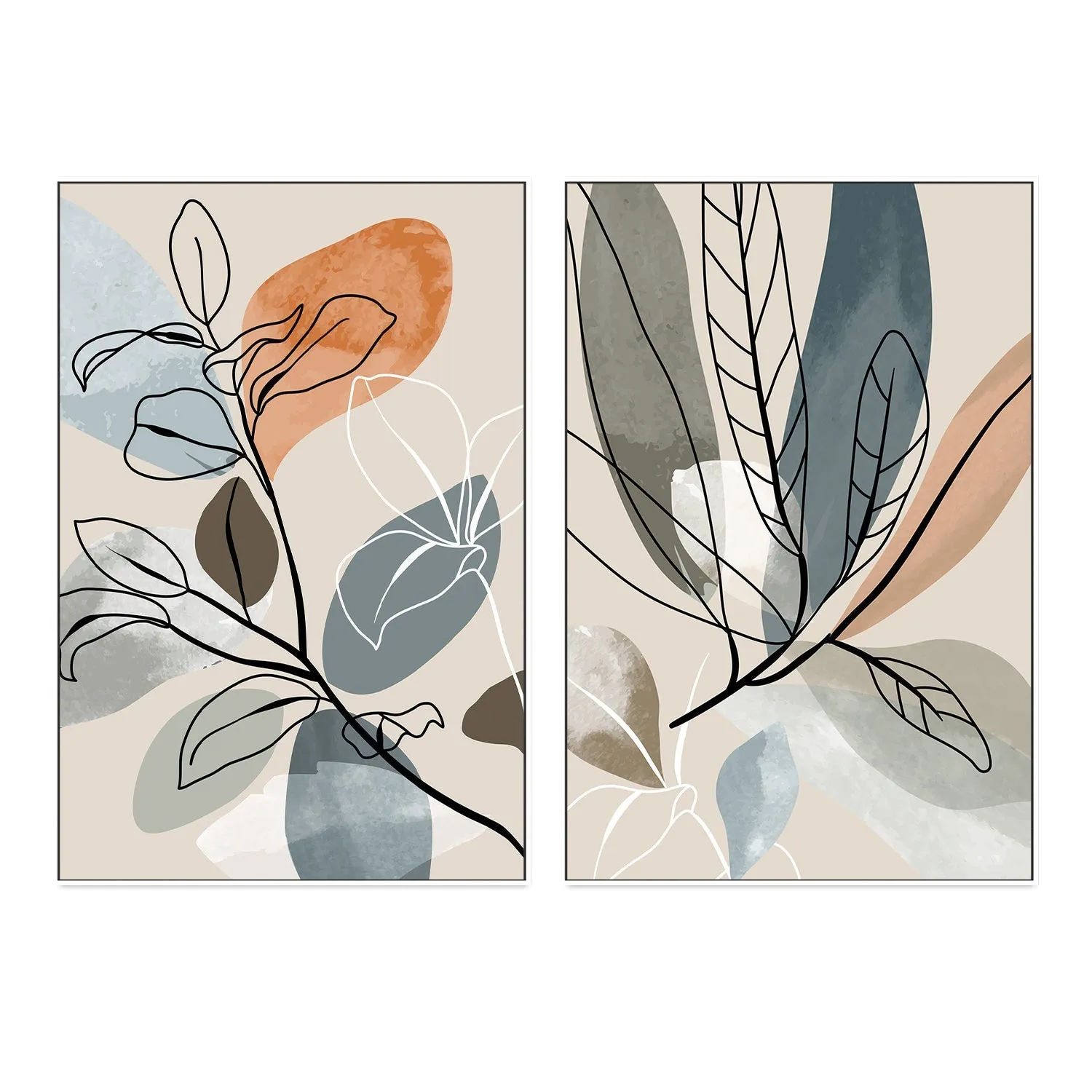 Abstract Autumn Leaves, Style A & B, Set Of 2