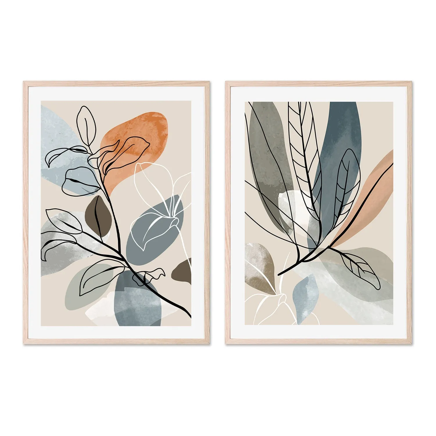 Abstract Autumn Leaves, Style A & B, Set Of 2