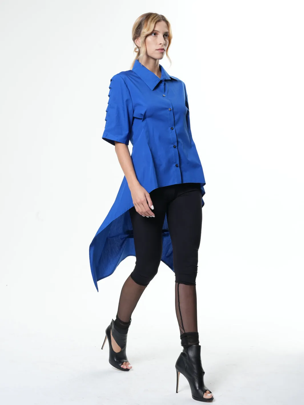 Asymmetric Shirt With Open Back In Royal Blue