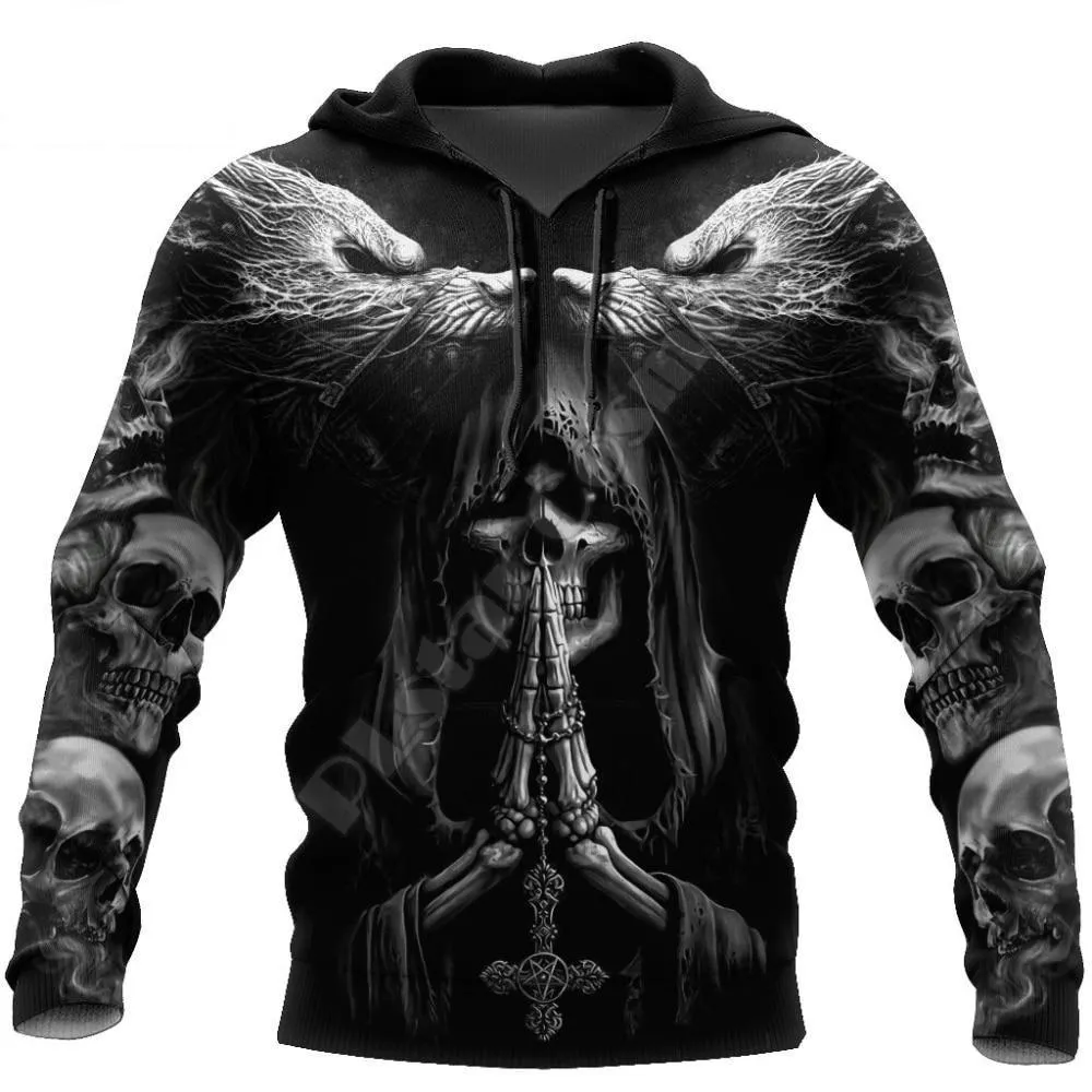 Autumn Fashion Viking Skull Tattoo 3D All Over Printed Unisex Hooded Sweatshirt