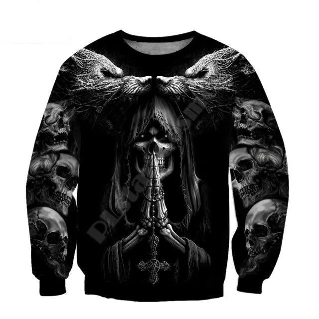 Autumn Fashion Viking Skull Tattoo 3D All Over Printed Unisex Hooded Sweatshirt