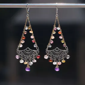 Autumn in Dusk - Multi-Spinel Silver Chandelier Earrings