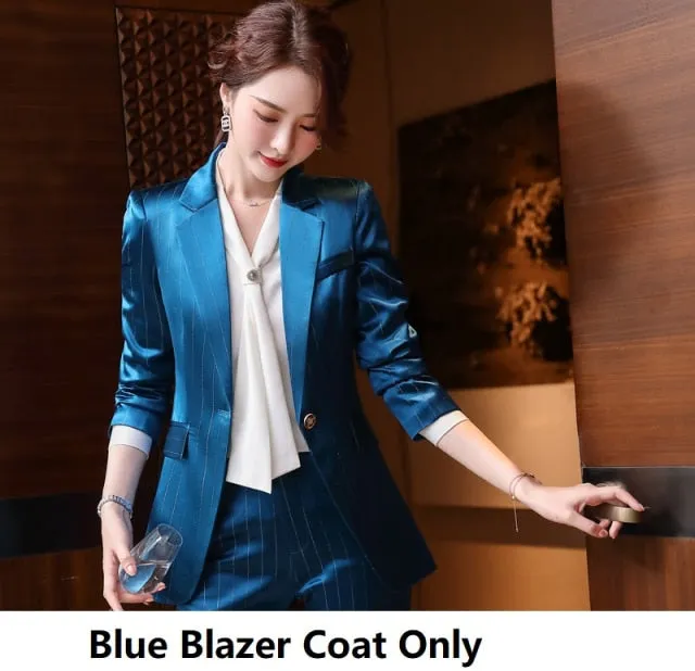 Autumn Notched Collar Office Work Professional Pant Suit for Women