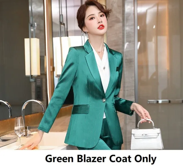 Autumn Notched Collar Office Work Professional Pant Suit for Women