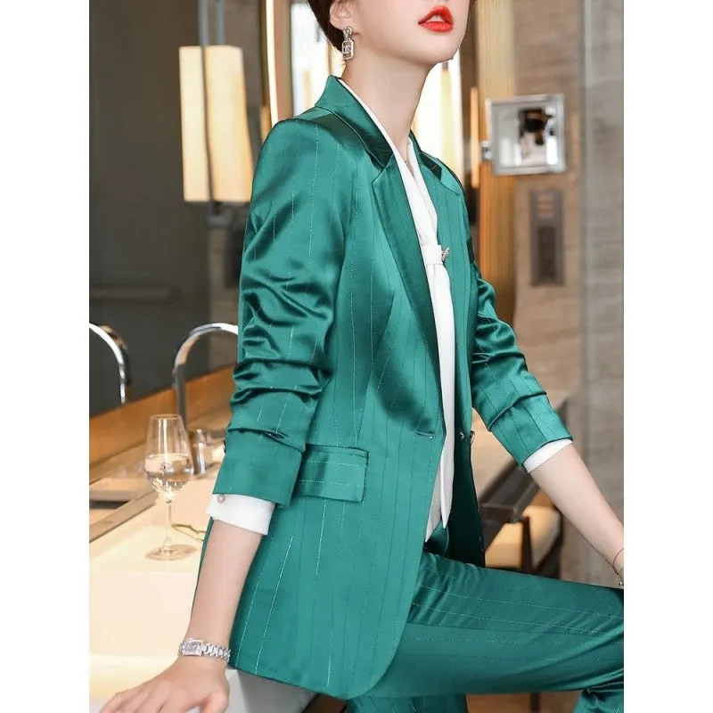 Autumn Notched Collar Office Work Professional Pant Suit for Women