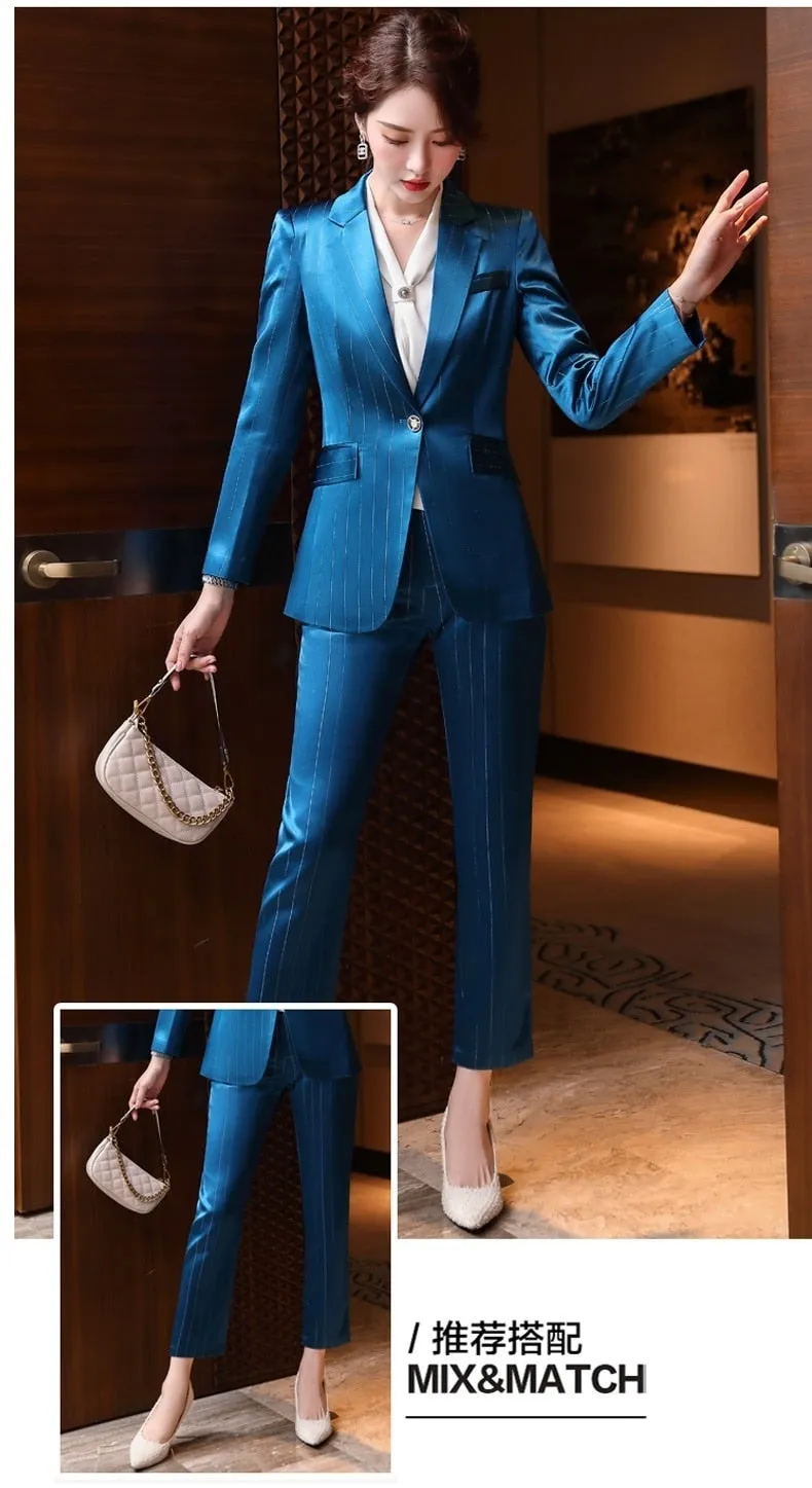 Autumn Notched Collar Office Work Professional Pant Suit for Women