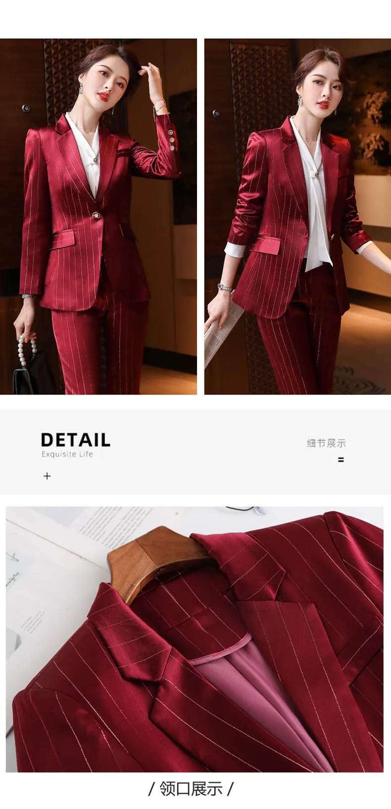 Autumn Notched Collar Office Work Professional Pant Suit for Women