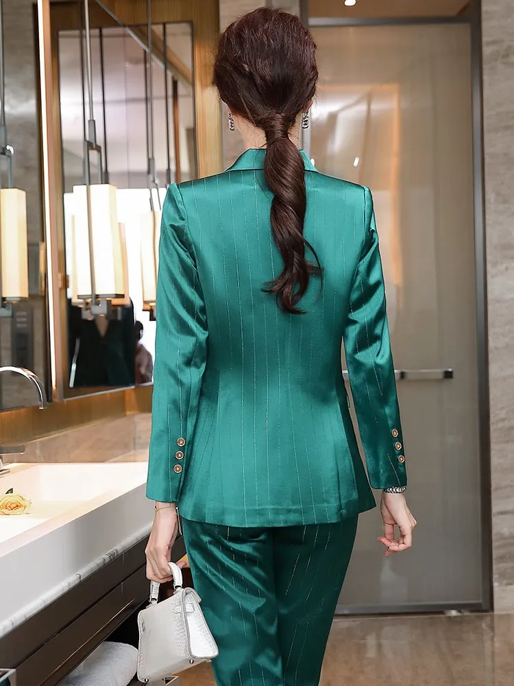 Autumn Notched Collar Office Work Professional Pant Suit for Women