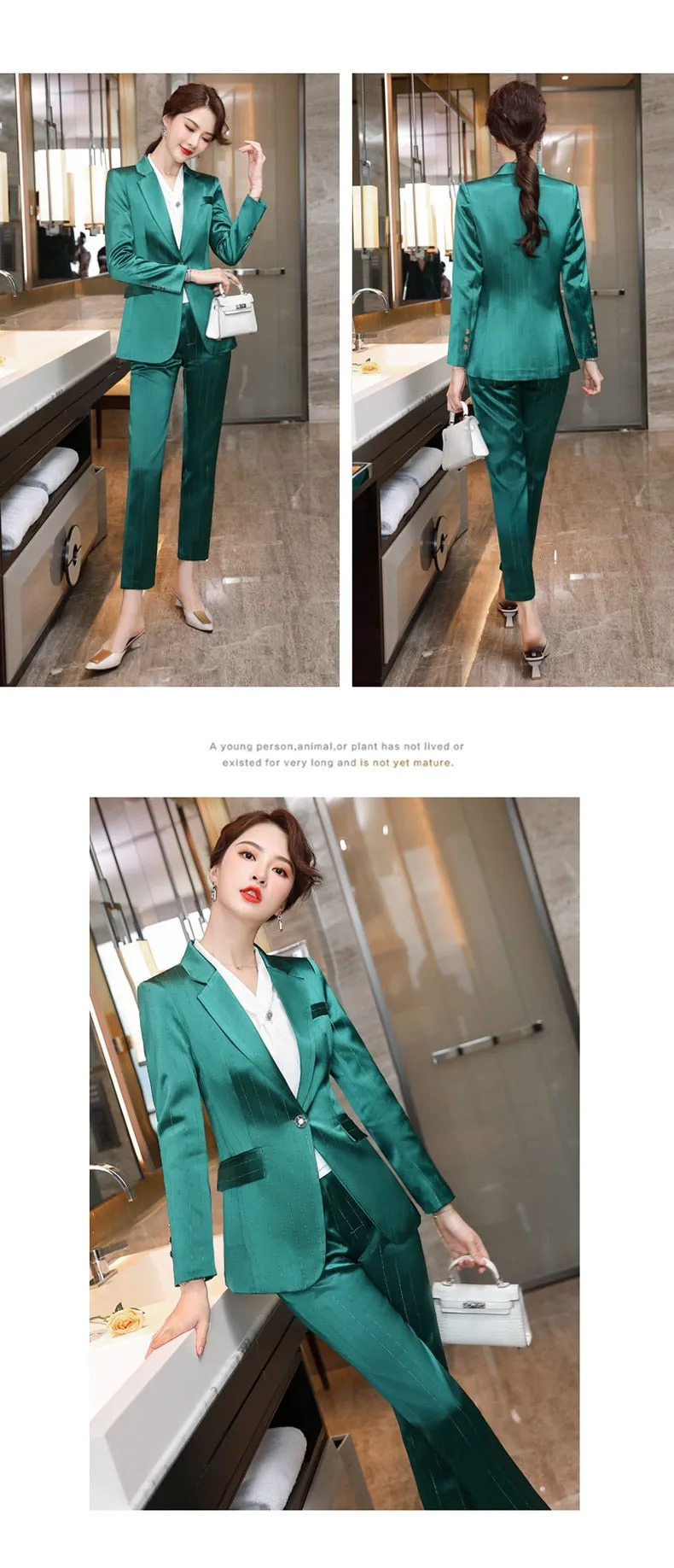 Autumn Notched Collar Office Work Professional Pant Suit for Women