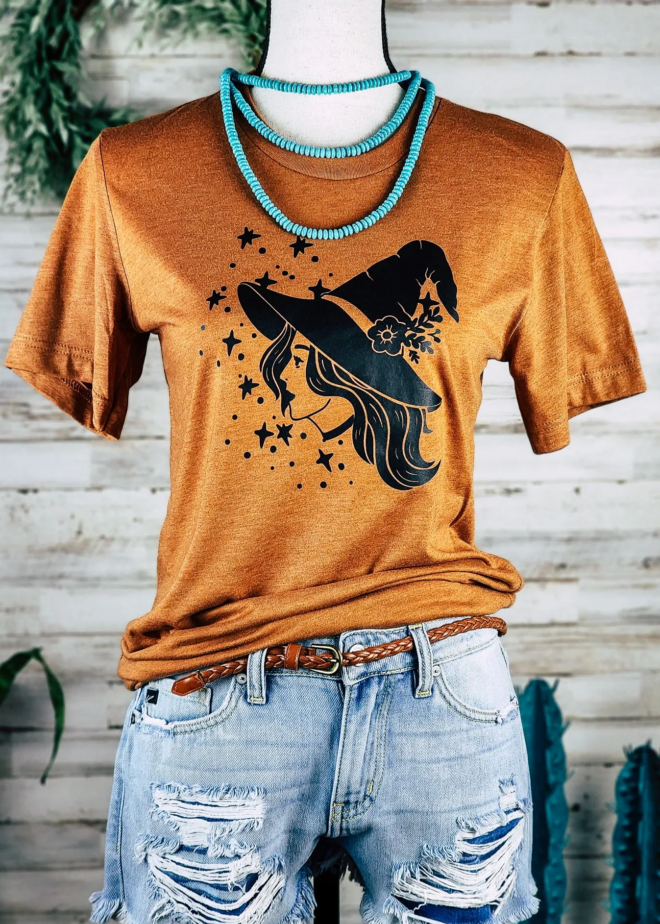 Autumn Orange Starry Witch Short Sleeve Graphic Tee