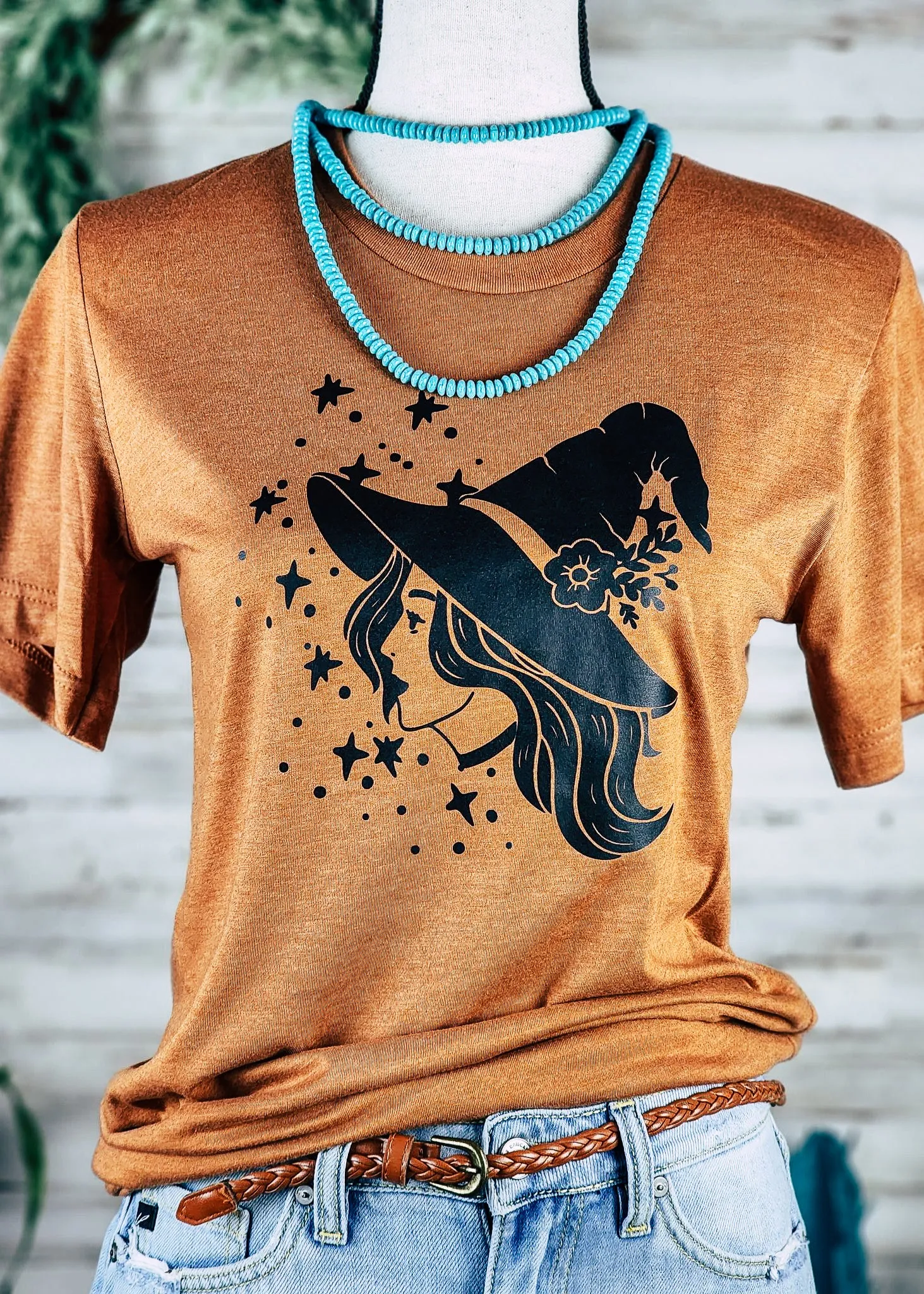 Autumn Orange Starry Witch Short Sleeve Graphic Tee