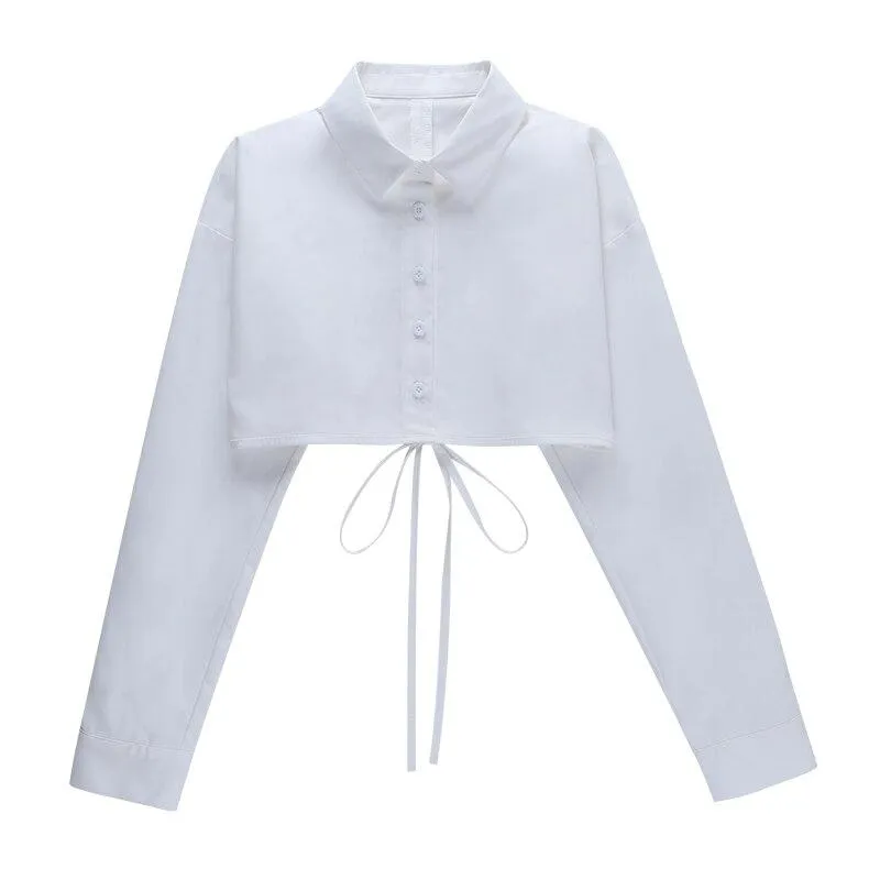 Autumn Spring Sexy Women's Long Sleeves Button Cropped Shirt Top Blouse