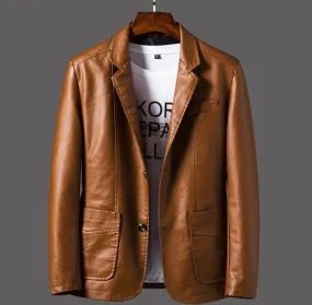 Autumn Synthetic Leather Casual Slim Fit Outerwear Blazer for Men