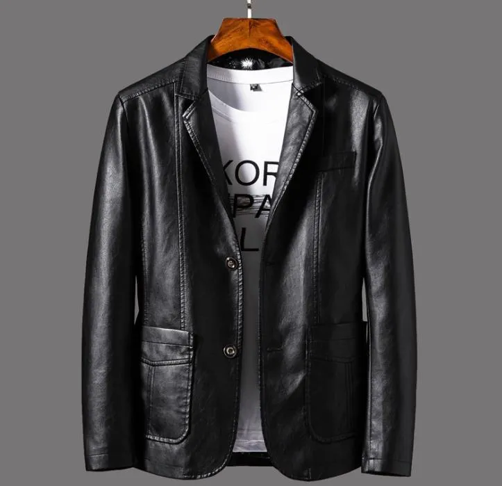 Autumn Synthetic Leather Casual Slim Fit Outerwear Blazer for Men