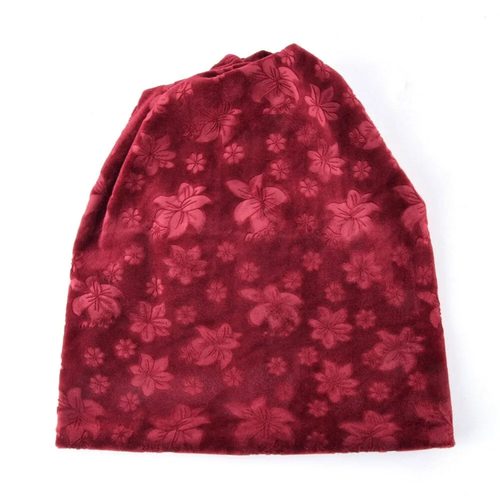 Autumn Velvet Casual Flower Collar Scarf Beanies Skullies for Outdoor