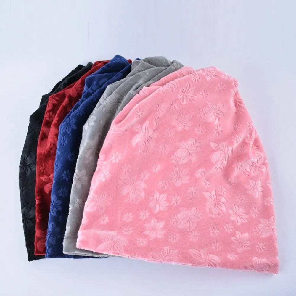 Autumn Velvet Casual Flower Collar Scarf Beanies Skullies for Outdoor