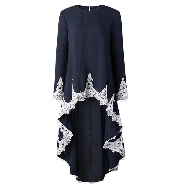 Autumn Women's Dovetail Patchwork Lace Long Sleeve Blusa Dress