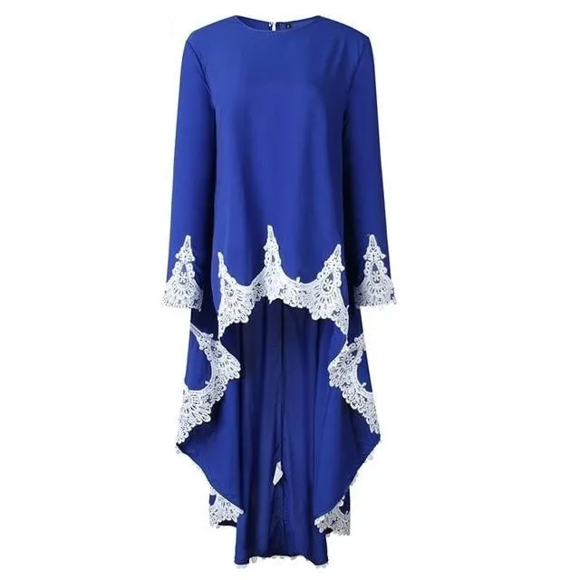 Autumn Women's Dovetail Patchwork Lace Long Sleeve Blusa Dress