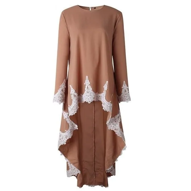 Autumn Women's Dovetail Patchwork Lace Long Sleeve Blusa Dress