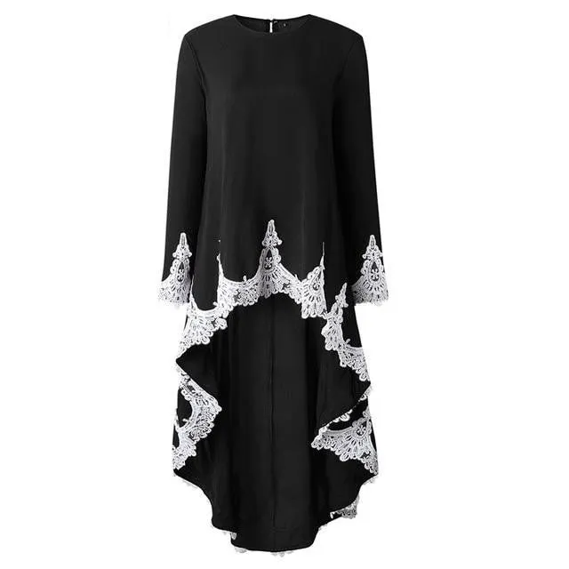 Autumn Women's Dovetail Patchwork Lace Long Sleeve Blusa Dress