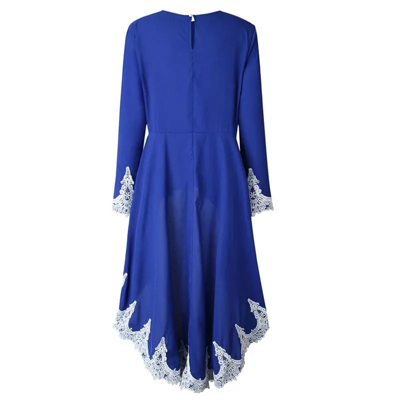 Autumn Women's Dovetail Patchwork Lace Long Sleeve Blusa Dress