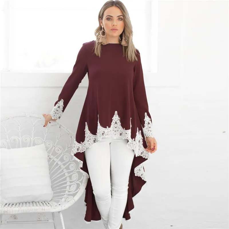 Autumn Women's Dovetail Patchwork Lace Long Sleeve Blusa Dress