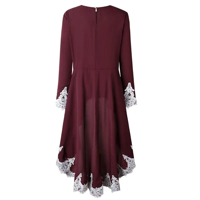 Autumn Women's Dovetail Patchwork Lace Long Sleeve Blusa Dress