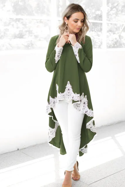 Autumn Women's Dovetail Patchwork Lace Long Sleeve Blusa Dress