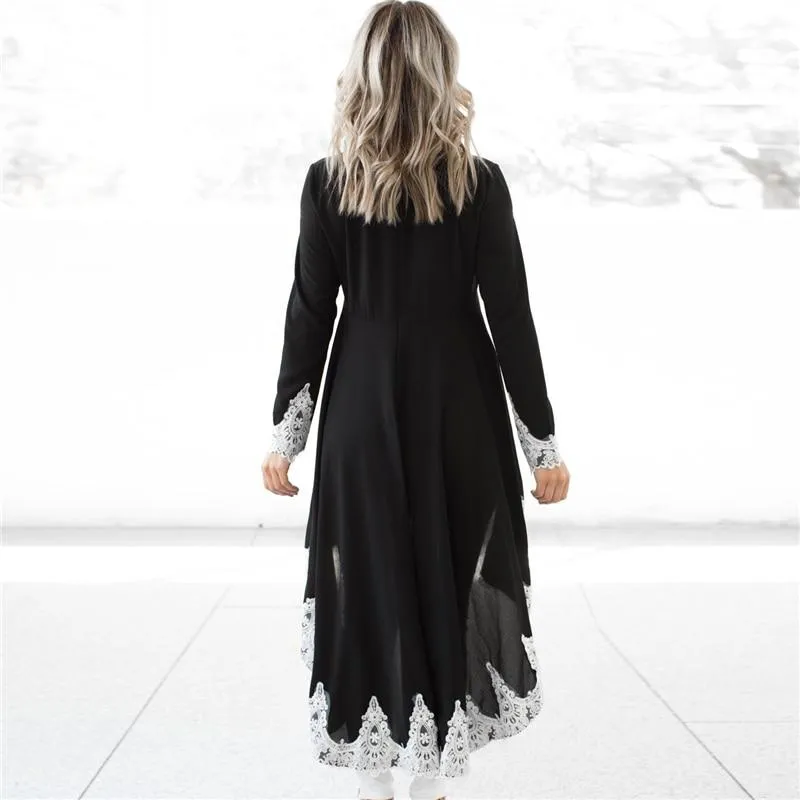 Autumn Women's Dovetail Patchwork Lace Long Sleeve Blusa Dress