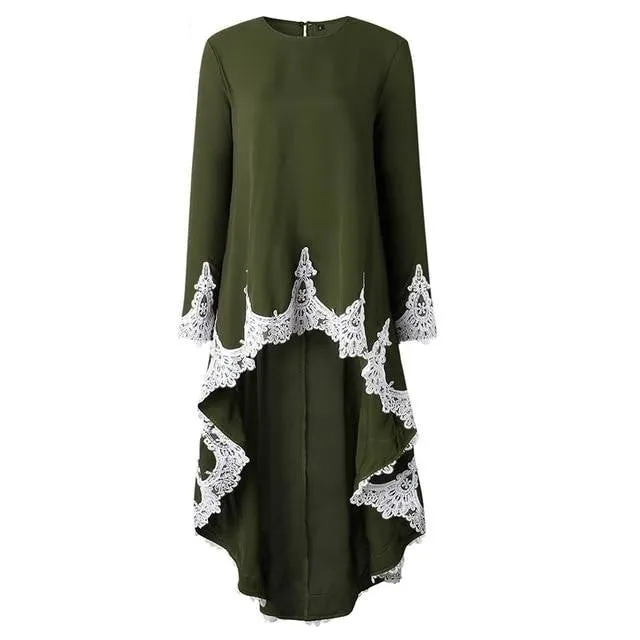 Autumn Women's Dovetail Patchwork Lace Long Sleeve Blusa Dress