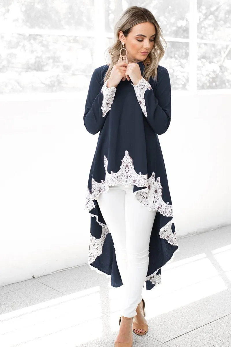 Autumn Women's Dovetail Patchwork Lace Long Sleeve Blusa Dress