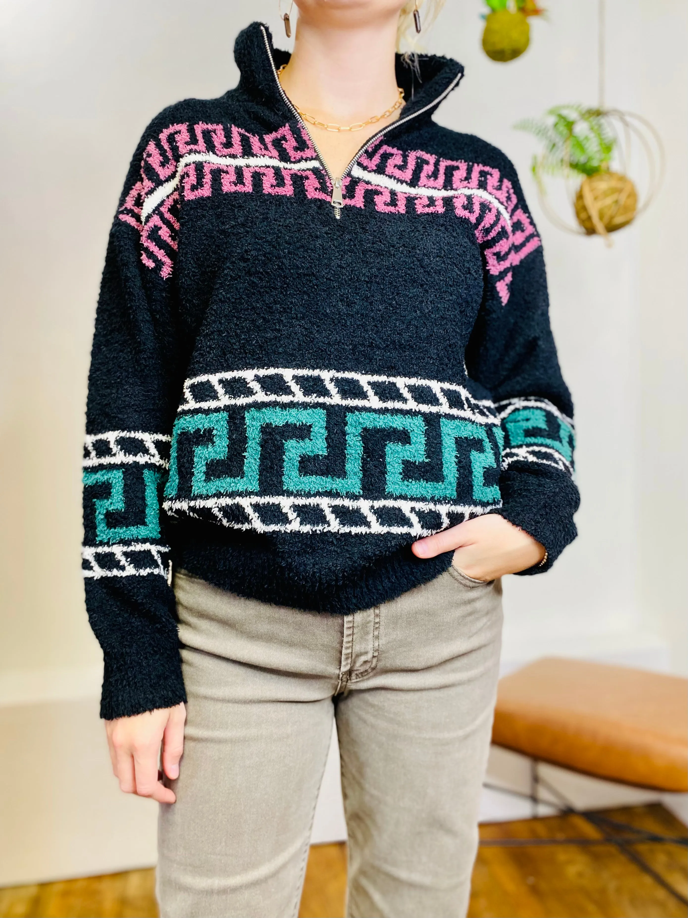 Aztec Soft Zip Pullover Sweater ELAN