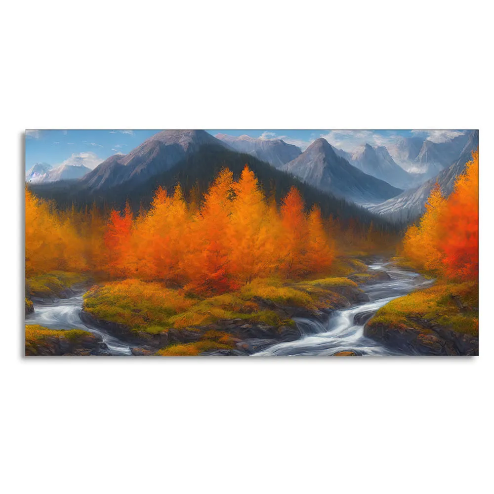 Beautiful Mountains with Autumn foliage of Trees Canvas Wall Painting