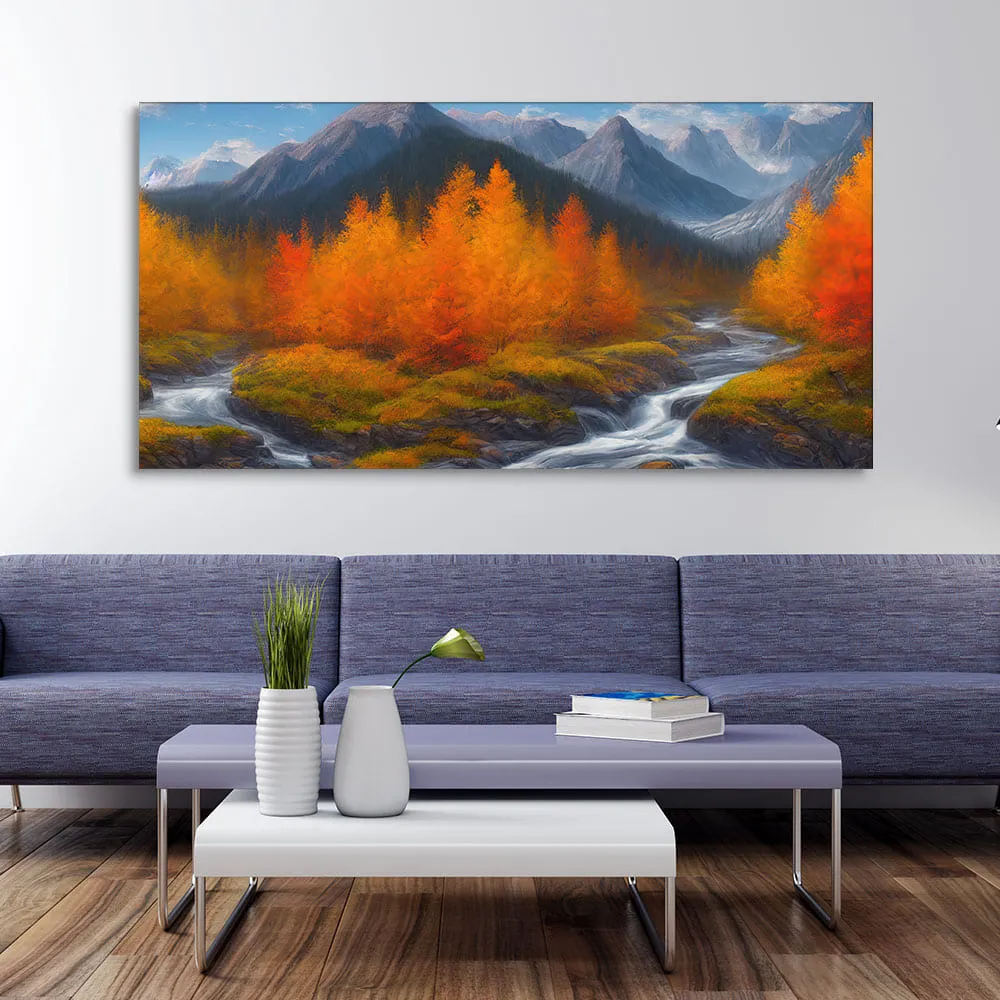 Beautiful Mountains with Autumn foliage of Trees Canvas Wall Painting