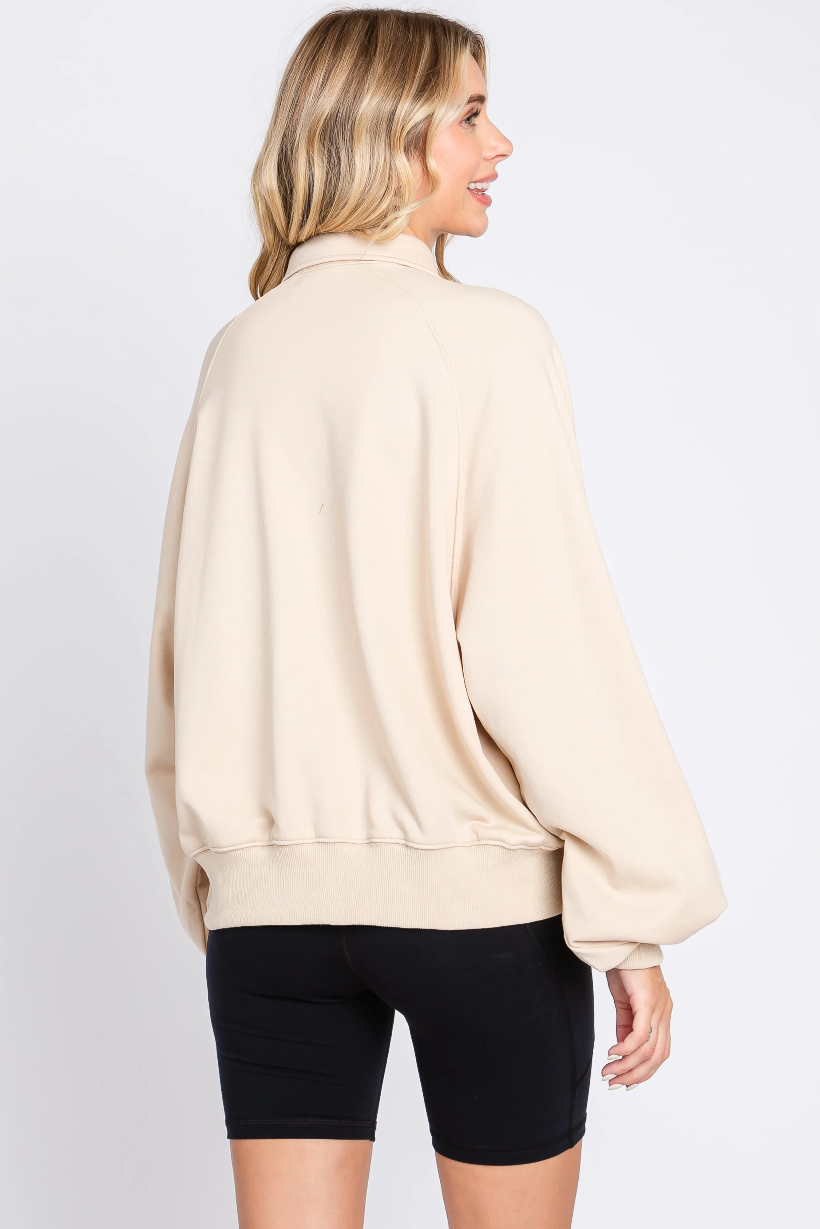 Beige Collared Button Pullover