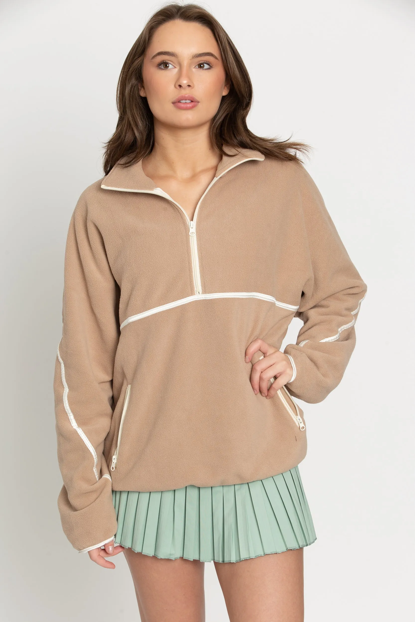 Beige Minimalistic Half-Zip Pullover