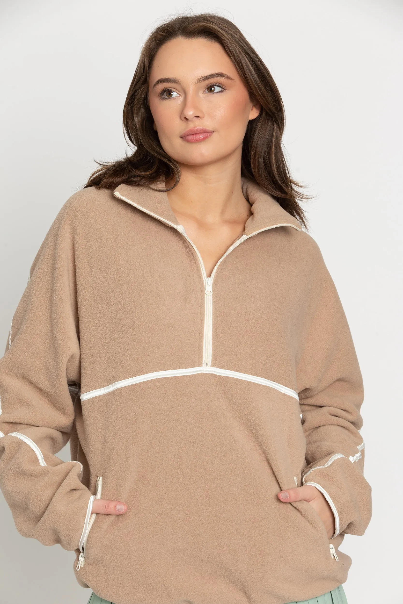 Beige Minimalistic Half-Zip Pullover