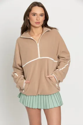 Beige Minimalistic Half-Zip Pullover