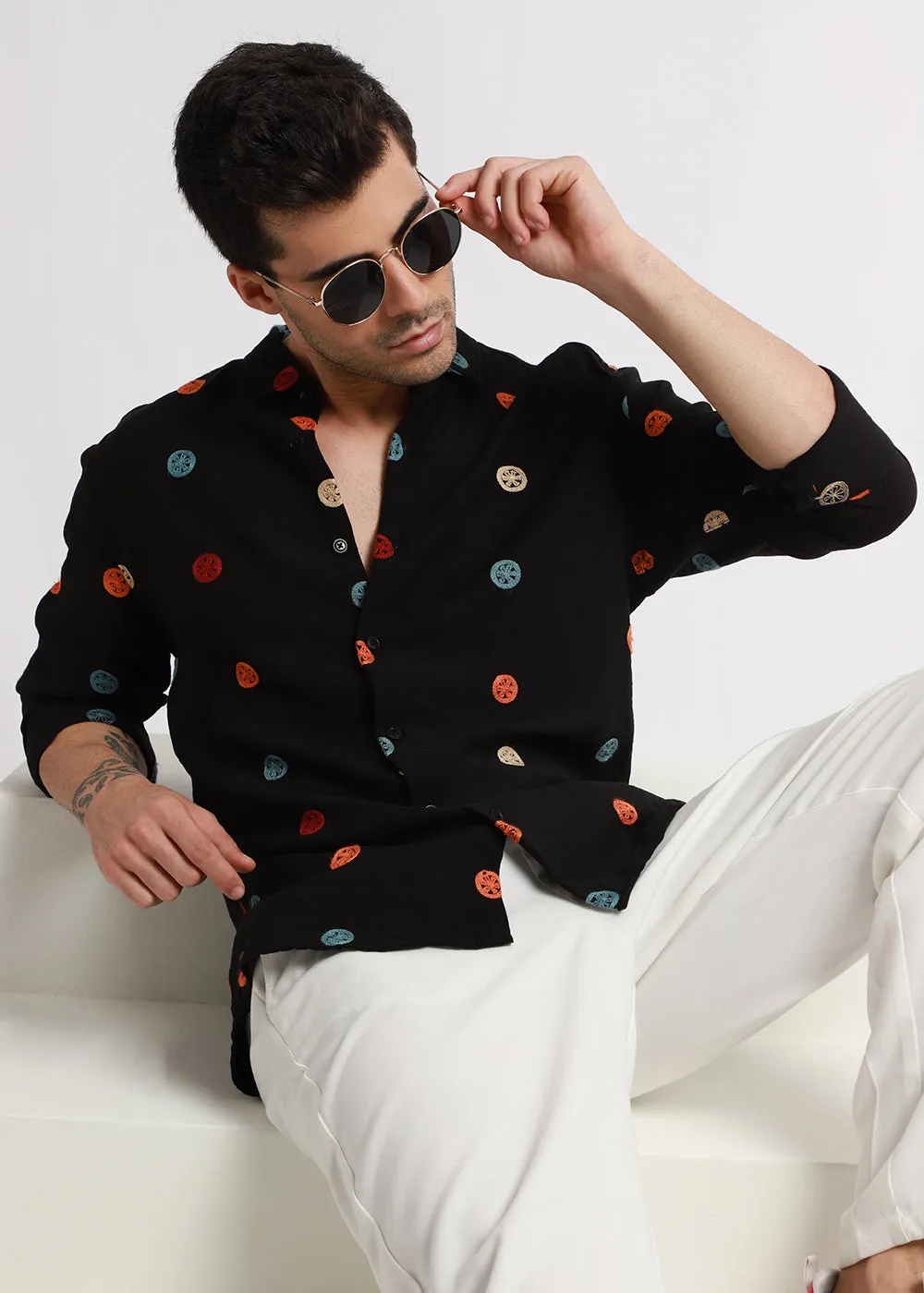 Black Embroidered Fluorescent Shirt