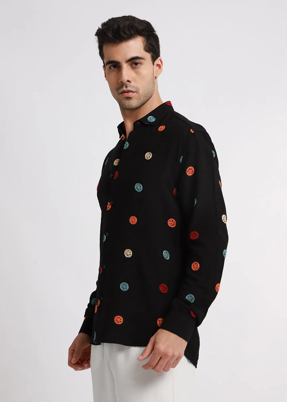 Black Embroidered Fluorescent Shirt