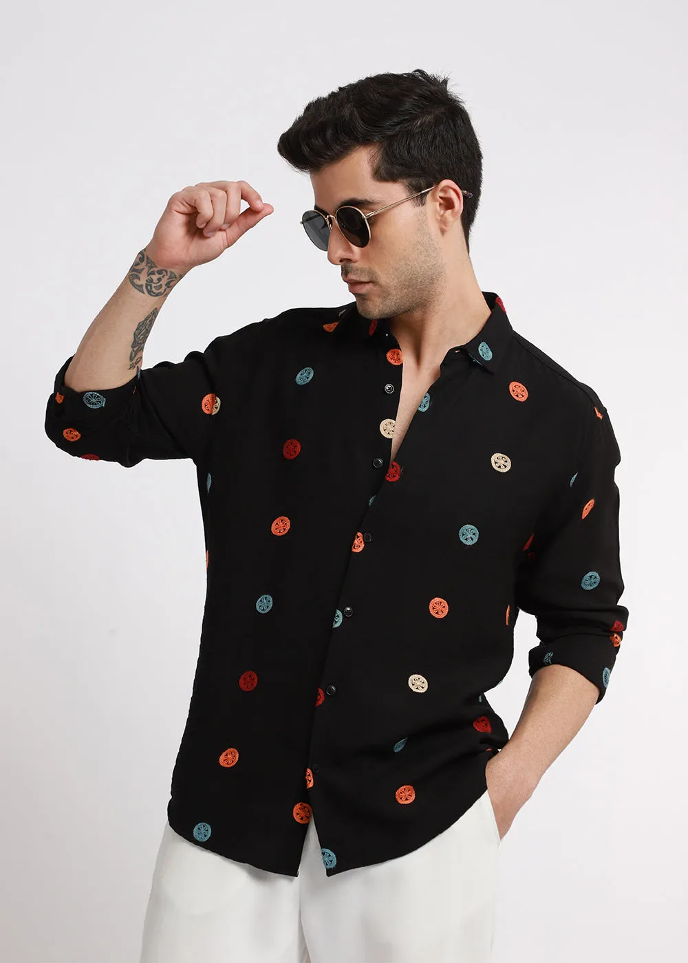 Black Embroidered Fluorescent Shirt