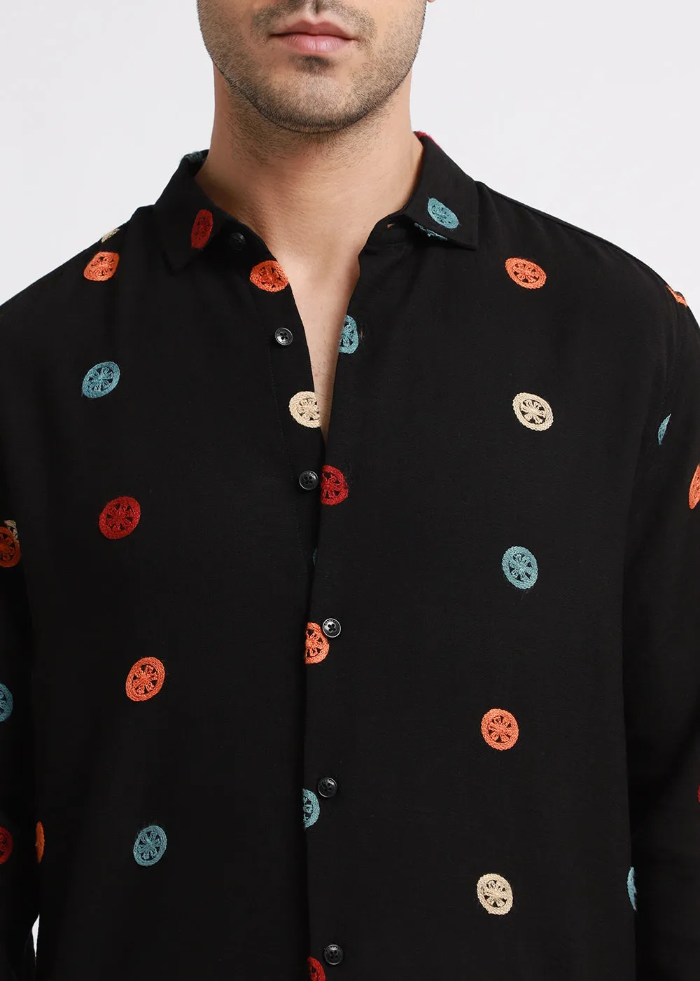 Black Embroidered Fluorescent Shirt