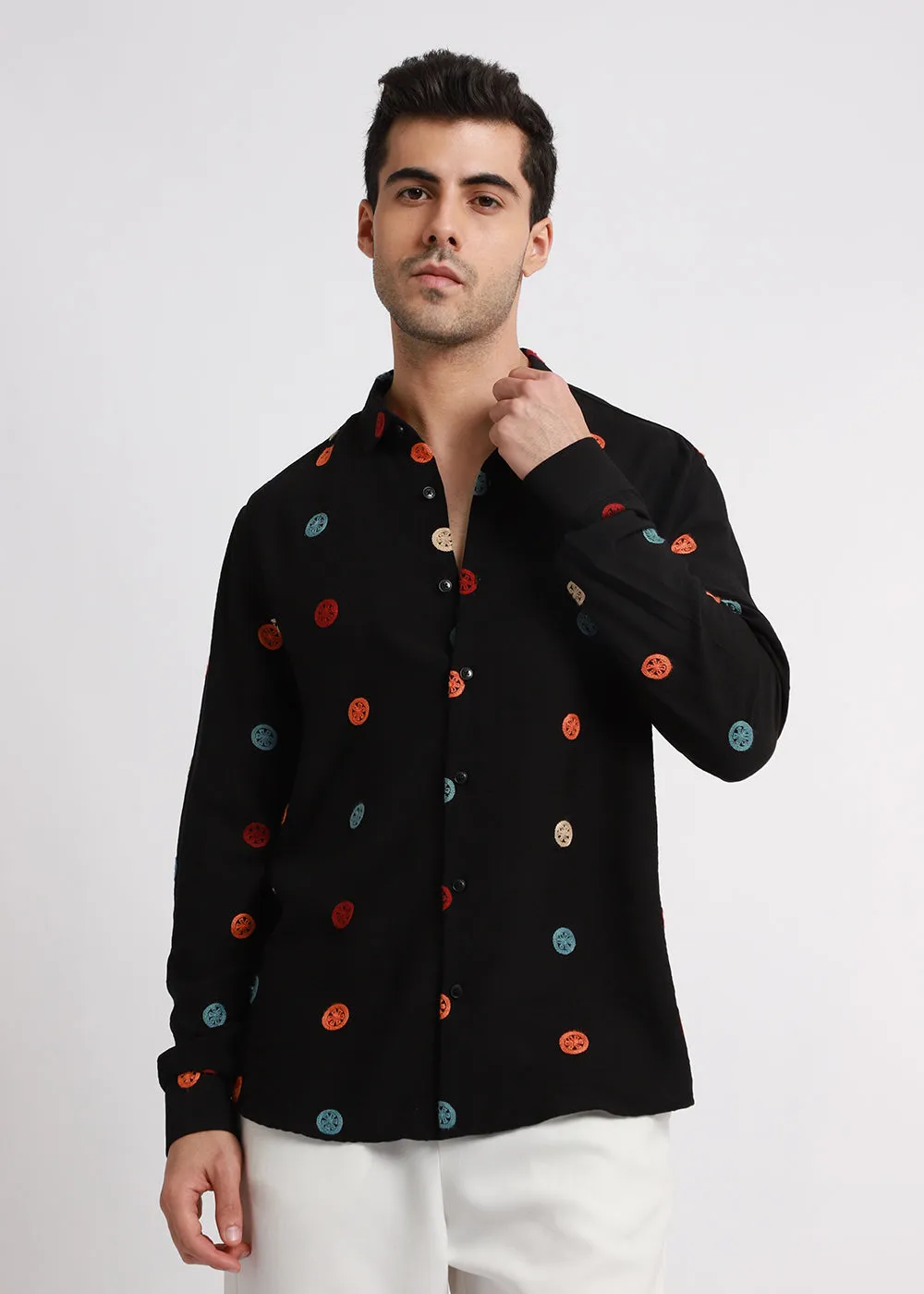 Black Embroidered Fluorescent Shirt