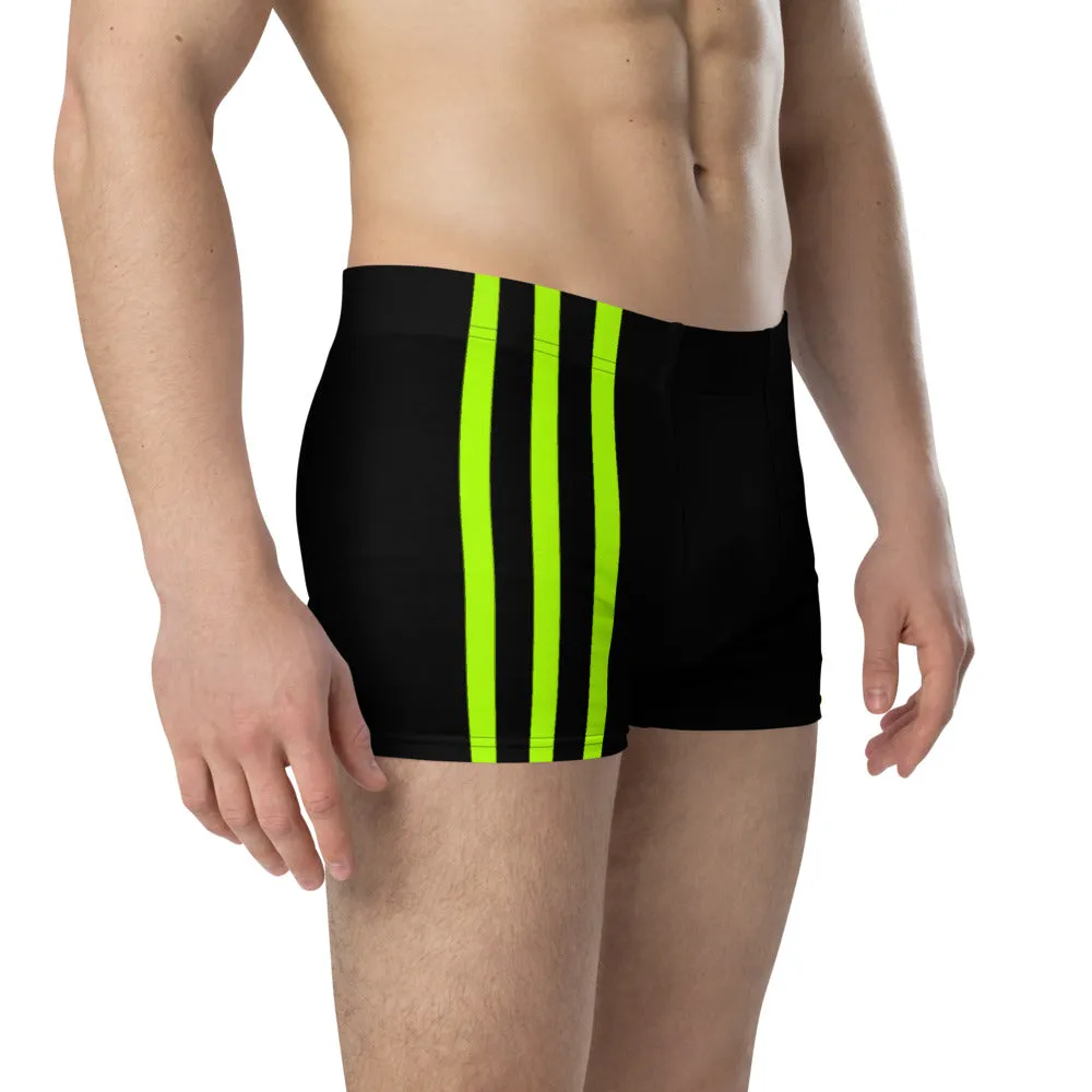 Black Neon Striped Men's Boxers, Designer Premium Elastic Underwear For Men - Made in USA/EU/MX