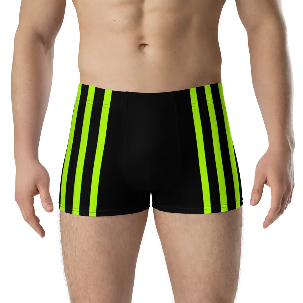 Black Neon Striped Men's Boxers, Designer Premium Elastic Underwear For Men - Made in USA/EU/MX