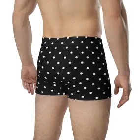 Black Polka Dots Boxer Briefs, Designer Mid-Rise Black and White Dotted Underpants Underwear For Men