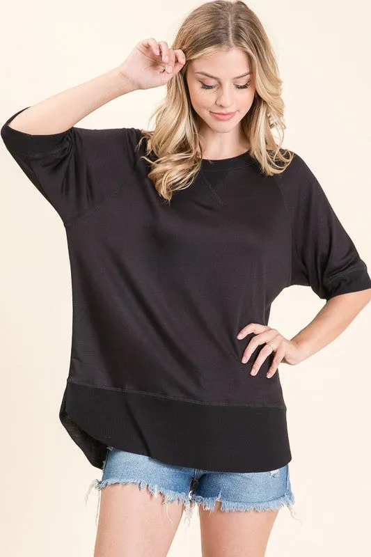 Black Short Sleeve Pullover Top