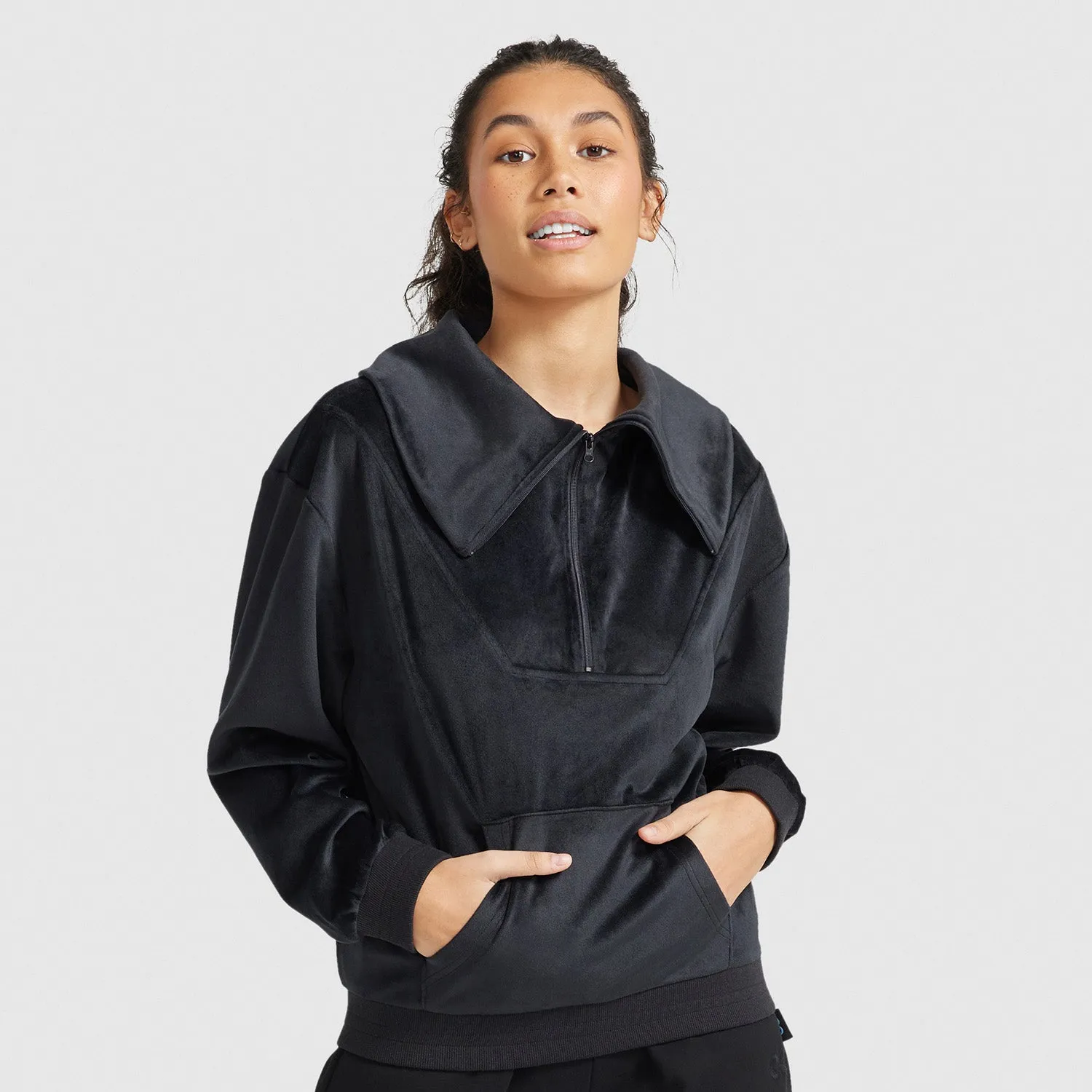 Black Velour Half Zip Pullover