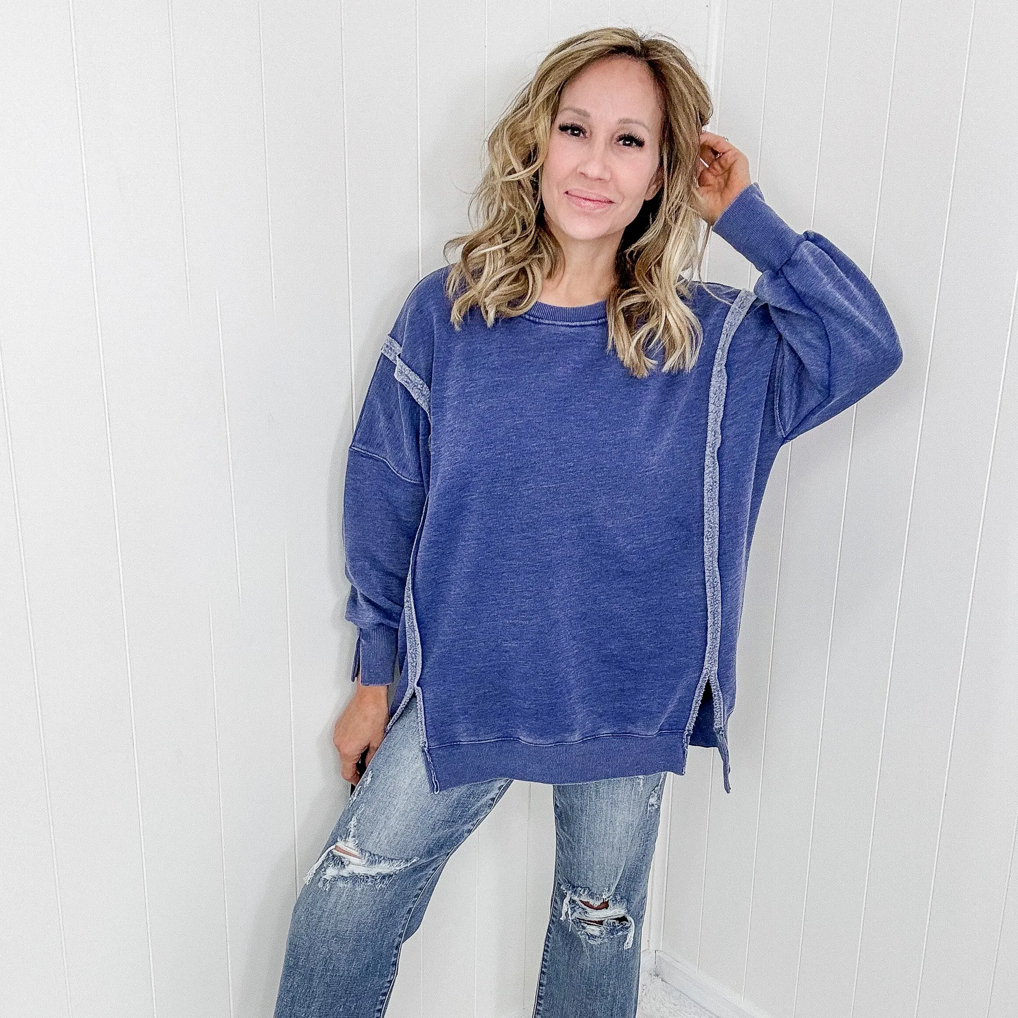 Blakeley Blue Oversized Classic Crew Pullover